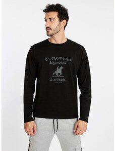 U.S. Grand Polo Maglia Uomo In Cotone Con Stampa T-shirt Manica Lunga Blu Taglia Xxl