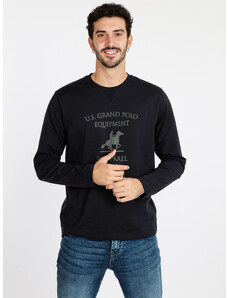 U.S. Grand Polo Maglia Uomo In Cotone Con Stampa T-shirt Manica Lunga Nero Taglia Xxl