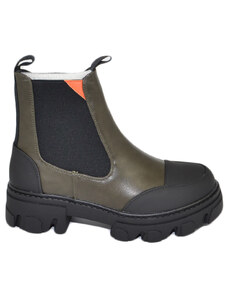 Malu Shoes Stivaletti donna platform boots combat bicolore verde punta nero gommato impermeabile fondo alto zip elastico tendenza