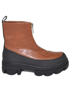 Malu Shoes Stivaletti donna platform zip frontale boots combat cuoio nero impermeabile fondo alto carrarmato moda tendenza