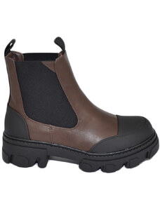 Malu Shoes Stivaletti donna platform boots combat bicolore marrone punta nero gommato impermeabile fondo alto zip elastico tendenza