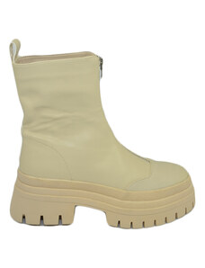 Malu Shoes Stivale anfibio donna platform zip frontale boots combat gommato beige impermeabile fondo alto carrarmato moda tendenza