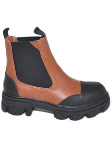 Malu Shoes Stivaletti donna platform boots combat bicolore cuoio punta nero gommato impermeabile fondo alto zip elastico tendenza