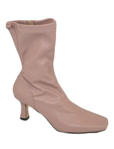 Malu Shoes Stivaletti tronchetti donna pelle rosa punta quadrata effetto calzino tacco a spillo basso 5 cm c moda morbido tendenza
