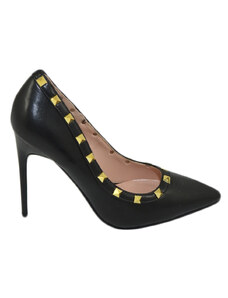 Malu Shoes Scarpe donna decollete a punta elegante in pelle nero con bordo borchie dorate tacco a spillo 12 cm moda evento