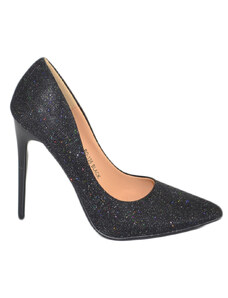 Malu Shoes Scarpe donna decollete a punta elegante in lurex glitterato nero tacco a spillo 12 cm moda elegante cerimonia evento