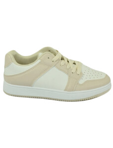 Malu Shoes Sneakers bassa donna bianco bicolore beige suola basic gomma lacci in tinta comodo moda morbido antiscivolo