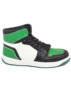 Malu Shoes Scarpetta donna sneakers alta bicolore stivaletto bianco nero verde lacci gomma comoda in tinta moda ragazza scuola