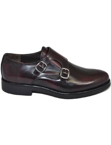 Scarpe Uomo In Vera Pelle Nappa Cognac Con Doppia Fibbia - Suola In Cuoio Antiscivolo, Handmade In Italy, Eleganti