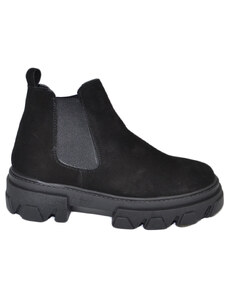 Malu Shoes Stivaletti donna chelsea boots combat vera pelle camoscio nero fondo alto elastico collo basso caviglia made in Italy