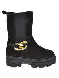 Malu Shoes Stivaletti donna chelsea boots combat vera pelle camoscio nero fondo alto elastico catena removibile made in italy