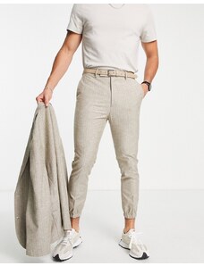 ASOS DESIGN - Pantaloni da abito affusolati a righe con fondo elasticizzato color pietra-Neutro