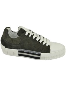 Malu Shoes Custom 511 sneakers bicolore uomo in vera pelle camoscio grigio e punta bianca doppi lacci in tinta moda made in italy