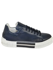 Malu Shoes Custom 511 sneakers bicolore uomo in vera di nappa blu navy con doppi lacci in tinta moda made in italy
