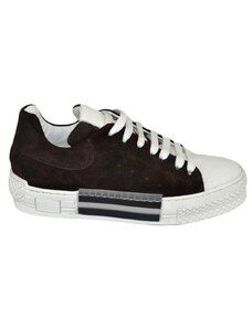Malu Shoes Custom 511 sneakers bicolore uomo in vera pelle camoscio marrone punta bianca doppi lacci tinta moda made in italy