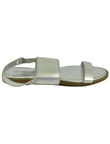 Malu Shoes Sandalo basso argento due fasce in morbida elastene cinturino dietro tallone fondo antiscivolo comoda estate