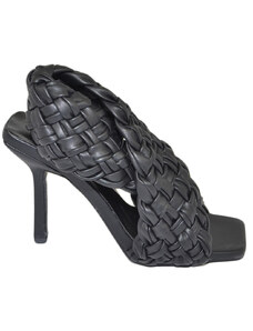 Malu Shoes Sandalo donna nero mules con tacco a spillo 10 fascia incrociata effetto intrecciato tallone scoperto moda estate