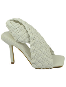 Malu Shoes Sandalo donna bianco mules con tacco a spillo 10 fascia incrociata effetto intrecciato tallone scoperto moda estate