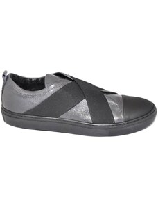 Malu Shoes Sneakers bassa grigia con elastico nero vera pelle made in italy