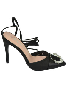 Malu Shoes Scarpe decollete donna mary jane gioiello swarosky in punta raso nero avorio tacco spillo 12 moda cinturino cerimonia