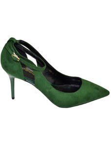 Malu Shoes Scarpe donna decollete a punta elegante camoscio verde bosco tacco a spillo 10 cm aperture laterali moda cerimonia