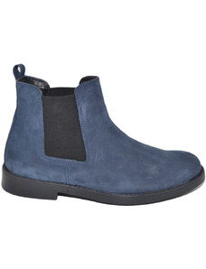 Malu Shoes Beatles uomo stivaletto con elastico in vera pelle scamosciata blu suola in gomma ven casual made in italy handmade