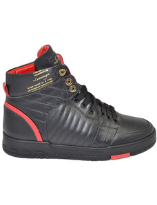 Sneakers alta uomo CRYPTO by LS LUISANTIAGO vera pelle nappa nero inserti cocco oro rosso handmade in Italy streetwear