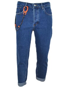 Malu Shoes Jeans denim uomo skinny fit con effetto slavato Cinque tasche Chiusura frontale cerniera e bottone con gancio fluo neon