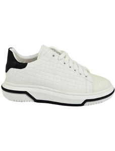 Malu Shoes Scarpa sneakers uomo bassa in vera pelle intrecciata bianco con fortino nero gomma street bi-colore light antiscivolo