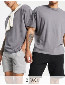 ASOS DESIGN - Confezione da 2e paia di pantaloncini slim in jersey nero/grigio mélange-Multicolore