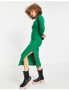 ASOS DESIGN - Vestito longuette in maglia verde con scollo squadrato