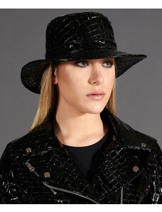 Cappello da donna in pelle nera stampa cocco stile secchiello D'Arienzo
