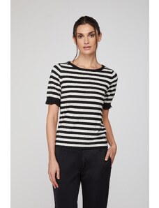 TWINSET T-Shirt Marin a Righe Bianche e Nere