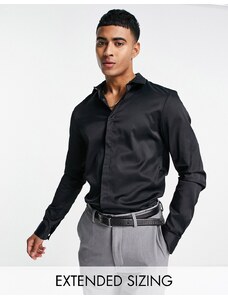 ASOS DESIGN - Camicia premium elegante slim in rasatello nera-Nero
