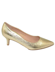 Malu Shoes Decollete' scarpe donna a punta oro satinato tacco a spillo midi 5 cm in pelle comodo per cerimonie eventi ufficio