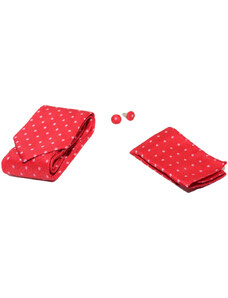 Malu Shoes Set cravatta pochette e gemelli in cotone rosso con dettagli bianchi fiocco di neve confezione regalo per professionist