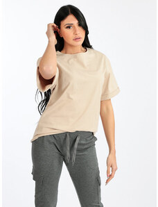 Solada T-shirt Donna Oversize In Cotone Manica Corta Beige Taglia Unica