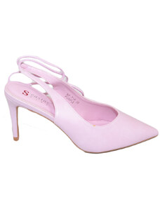 Malu Shoes Scarpa tacco donna rosa pelle sandalo punta tallone scoperto allacciatura schiava caviglia lacci scollo v decollete