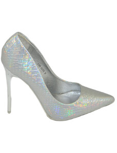 Malu Shoes Decollete' donna punta argento lucide tacco a spillo 12 comode effetto sirena cocco scarpe cerimonie eventi