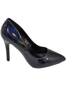 Malu Shoes Scarpe donna decollete a punta elegante lucido nero\blu tacco a spillo 12 moda elegante cerimonia