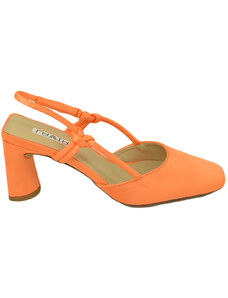 Malu Shoes Decollete scarpe donna in raso arancione con tacco largo punta quadrata open toe chiusura alla caviglia moda eventi