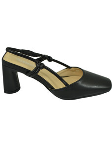 Malu Shoes Decollete scarpe donna in ecopelle nero con tacco largo punta quadrata open toe chiusura alla caviglia moda eventi