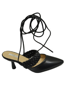 Malu Shoes Decollete' donna tacco sottile 5 comfort nero intrecciato allacciatura alla schiava open toe morbido moda glamour evento
