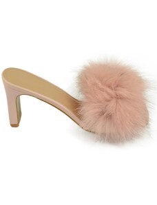 Malu Shoes Scarpe donna mules col tacco rosa cipria pastello pelliccia rosa con tacco doppio 9 cm sabot sandalo moda tendenza