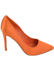 Malu Shoes Scarpe donna decollete a punta elegante in raso arancione lucido tacco a spillo 12 cm moda elegante cerimonia evento