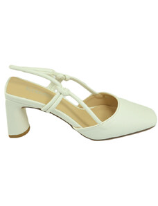 Malu Shoes Decollete scarpe donna in ecopelle bianco con tacco largo punta quadrata open toe chiusura alla caviglia moda eventi