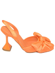 Malu Shoes Scarpe decollete mules donna elegante punta in raso arancione tacco martini 9 cerimonia con fiocco tono su tono comodo