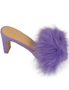 Malu Shoes Scarpe donna mules col tacco viola pastello pelliccia rosa con tacco doppio 9 cm sabot sandalo moda tendenza