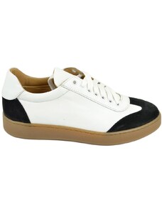 Malu Shoes Sneakers uomo in vera pelle bianco con talloncino e punta in camoscio nero comfort casual made in Italy moda