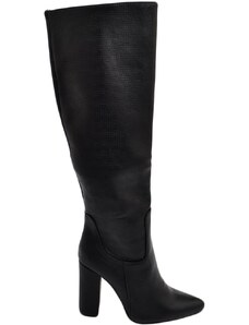 Malu Shoes Stivale donna alto rigido in pelle nero traforato tacco largo liscio linea basic a punta moda altezza ginocchio zip